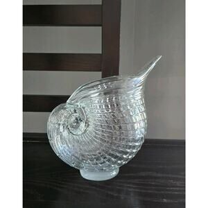 Vintage Nautical Art Glass Clear Nautilus Conch Shell Vase Pitcher Beach